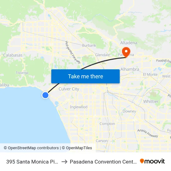 395 Santa Monica Pier to Pasadena Convention Center map