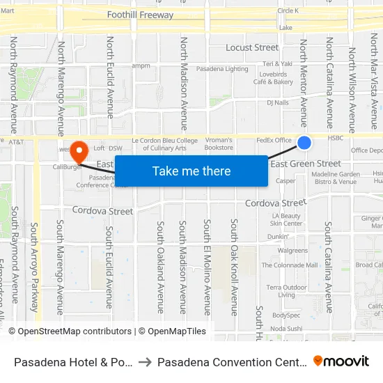 Pasadena Hotel & Pool to Pasadena Convention Center map