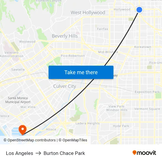 Los Angeles to Burton Chace Park map
