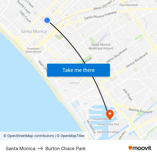Santa Monica to Burton Chace Park map