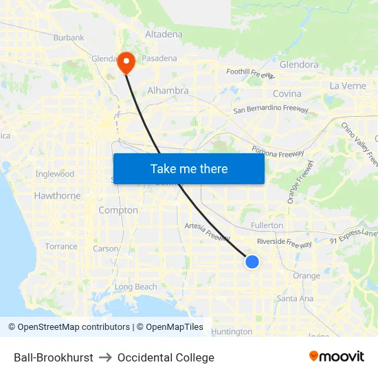Ball-Brookhurst to Occidental College map