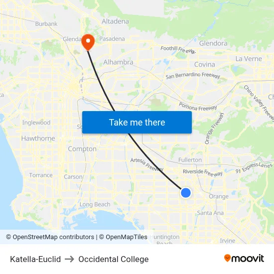 Katella-Euclid to Occidental College map