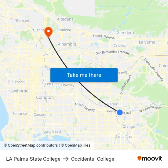 LA Palma-State College to Occidental College map