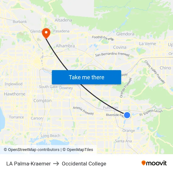 LA Palma-Kraemer to Occidental College map