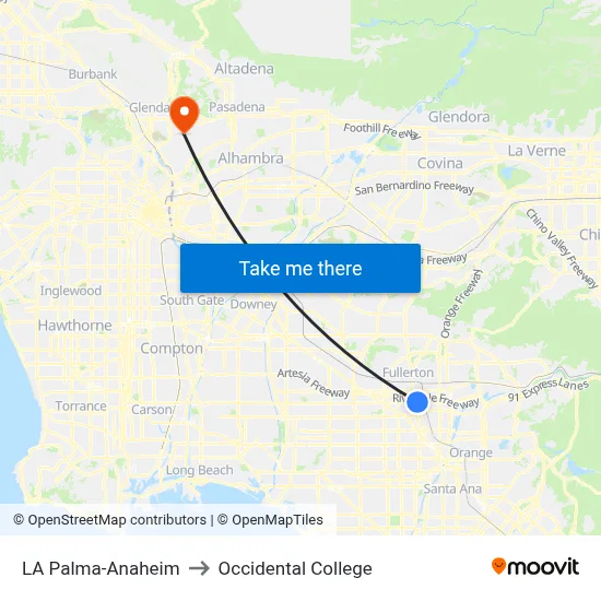 LA Palma-Anaheim to Occidental College map