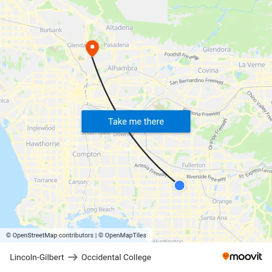 Lincoln-Gilbert to Occidental College map