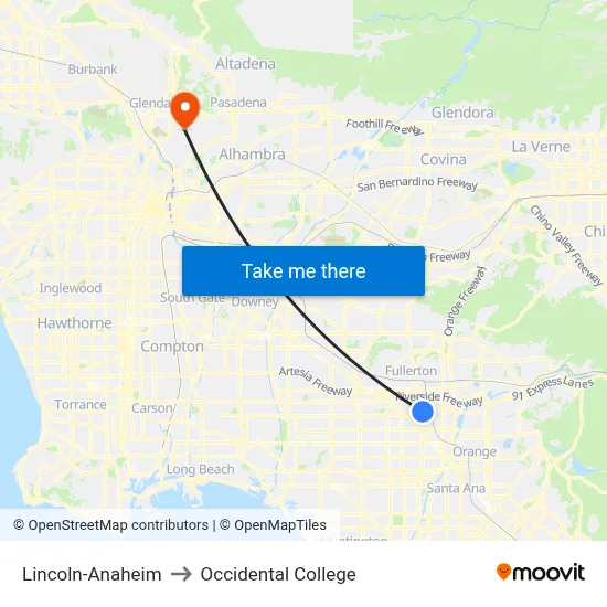 Lincoln-Anaheim to Occidental College map