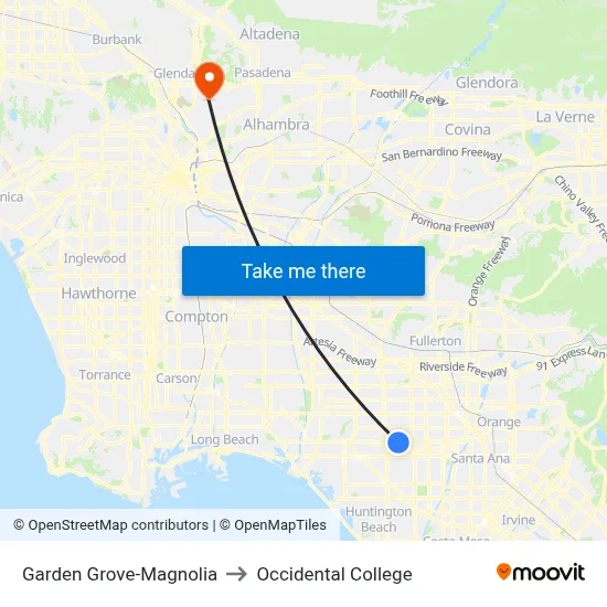 Garden Grove-Magnolia to Occidental College map