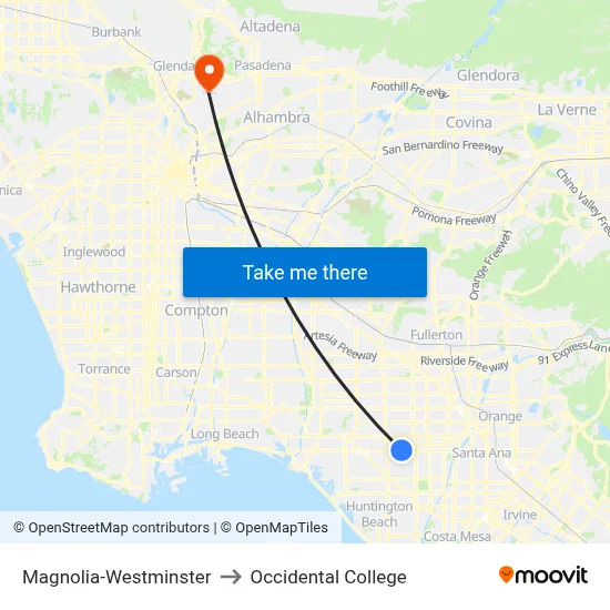 Magnolia-Westminster to Occidental College map