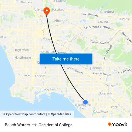 Beach-Warner to Occidental College map