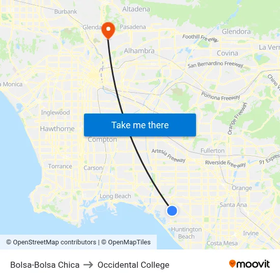 Bolsa-Bolsa Chica to Occidental College map