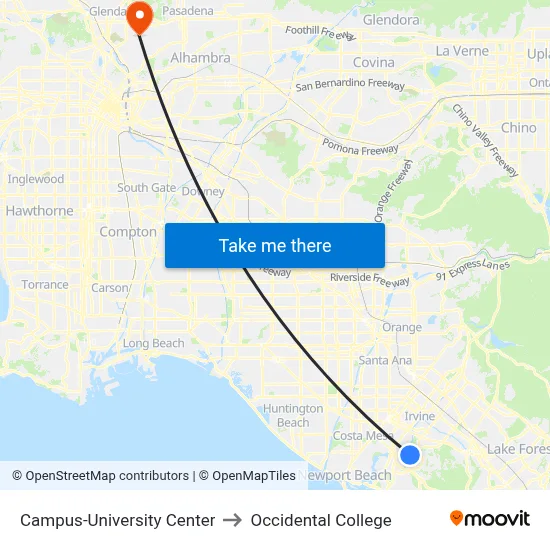 Campus-University Center to Occidental College map