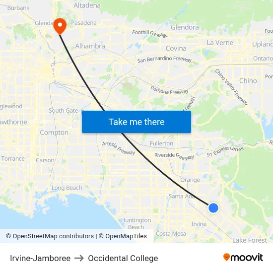 Irvine-Jamboree to Occidental College map