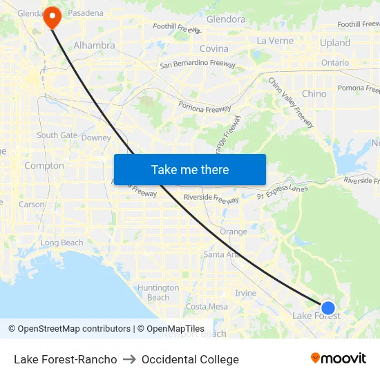 Lake Forest-Rancho to Occidental College map