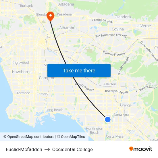 Euclid-Mcfadden to Occidental College map