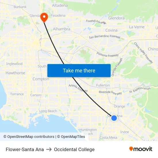 Flower-Santa Ana to Occidental College map