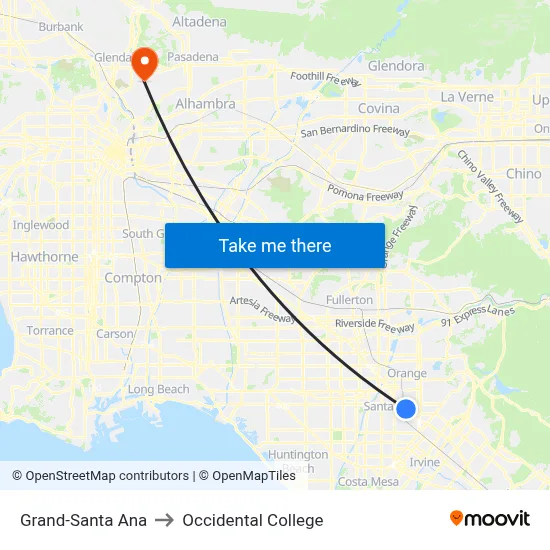 Grand-Santa Ana to Occidental College map