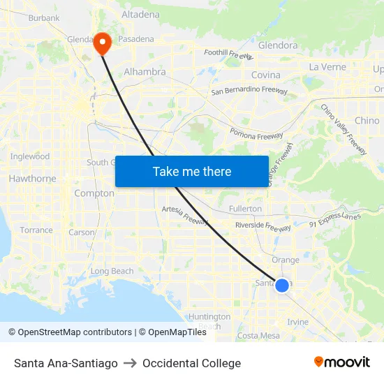 Santa Ana-Santiago to Occidental College map