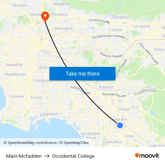 Main-Mcfadden to Occidental College map
