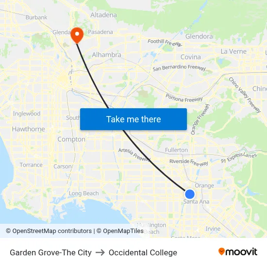 Garden Grove-The City to Occidental College map