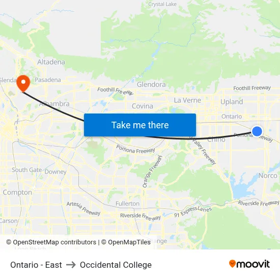 Ontario - East to Occidental College map