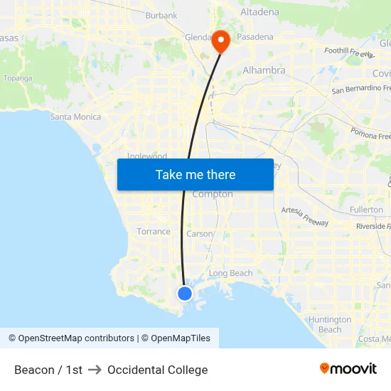 Beacon / 1st to Occidental College map