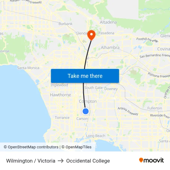 Wilmington / Victoria to Occidental College map