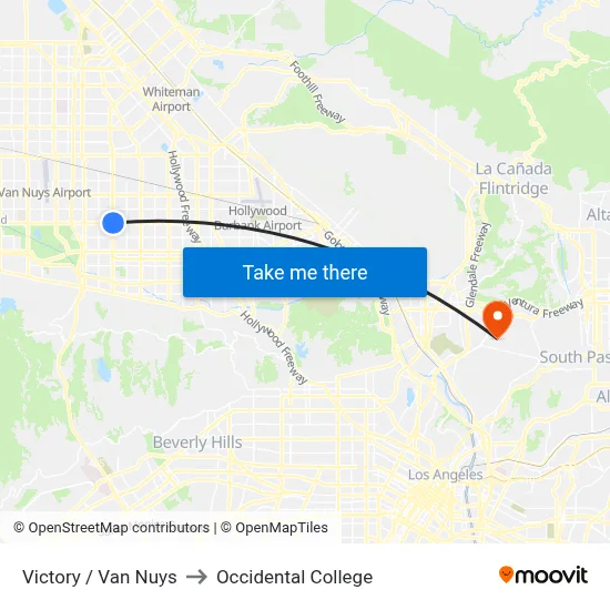 Victory / Van Nuys to Occidental College map