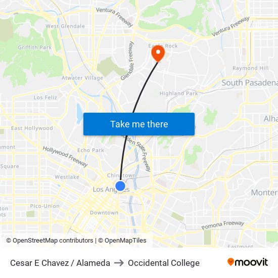 Cesar E Chavez / Alameda to Occidental College map