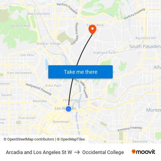 Arcadia and Los Angeles St W to Occidental College map