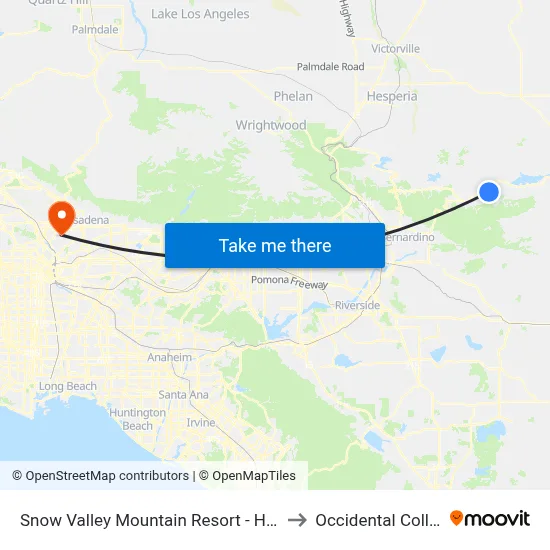Snow Valley Mountain Resort - Hwy 18 to Occidental College map
