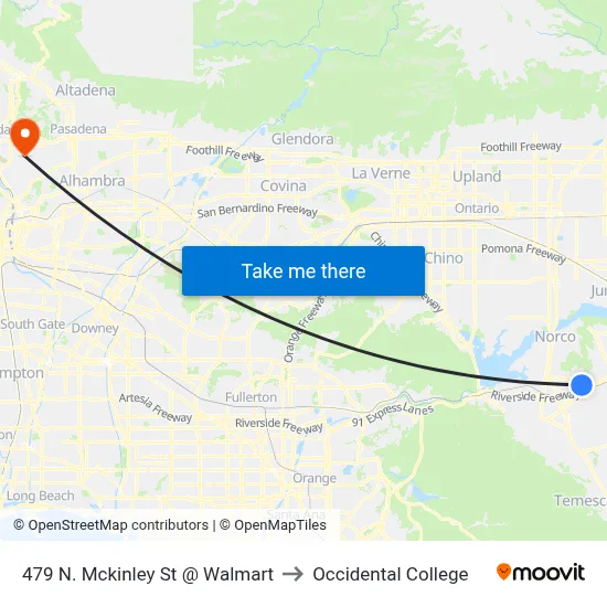 479 N. Mckinley St @ Walmart to Occidental College map