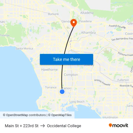 Main St + 223rd St to Occidental College map