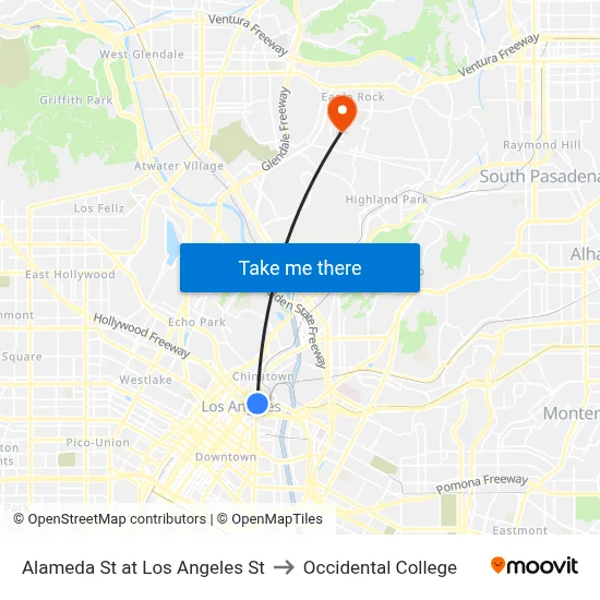 Alameda St at Los Angeles St to Occidental College map