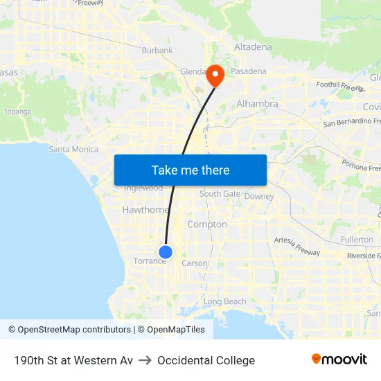 190th St at Western Av to Occidental College map