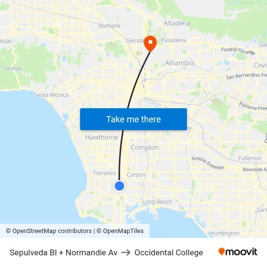 Sepulveda Bl + Normandie Av to Occidental College map