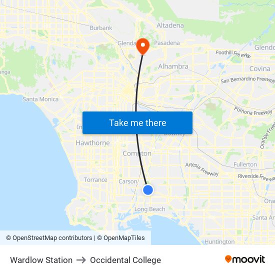 Wardlow Station to Occidental College map