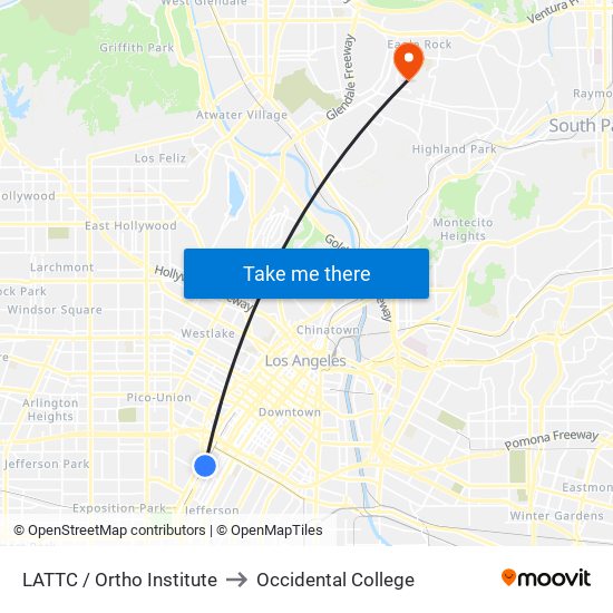 LATTC / Ortho Institute to Occidental College map