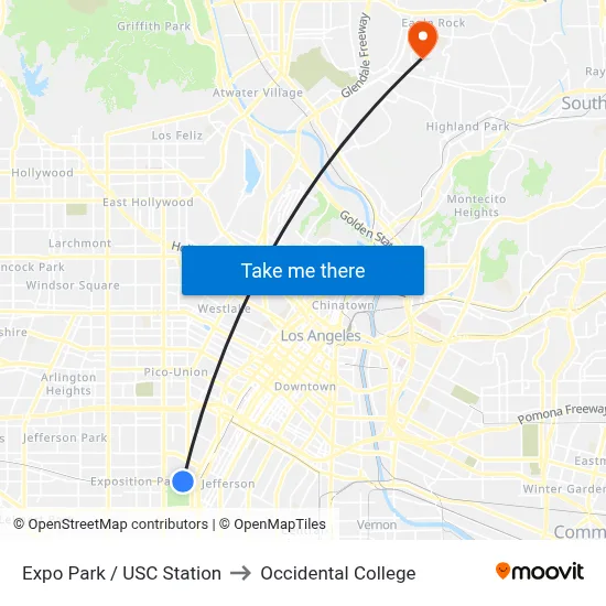 Expo Park / USC Station to Occidental College map