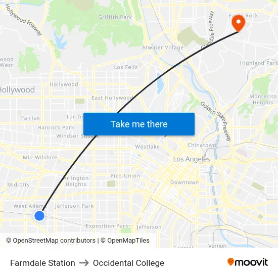 Farmdale Station to Occidental College map