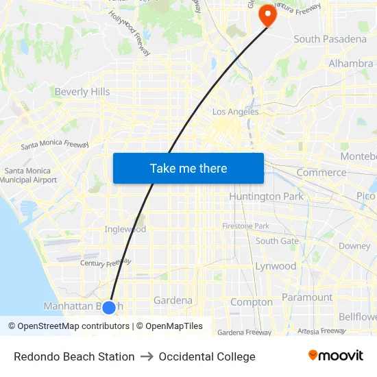 Redondo Beach Station to Occidental College map