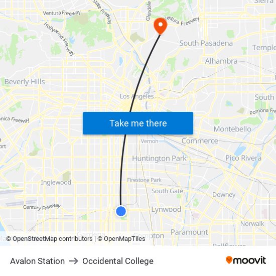 Avalon Station to Occidental College map