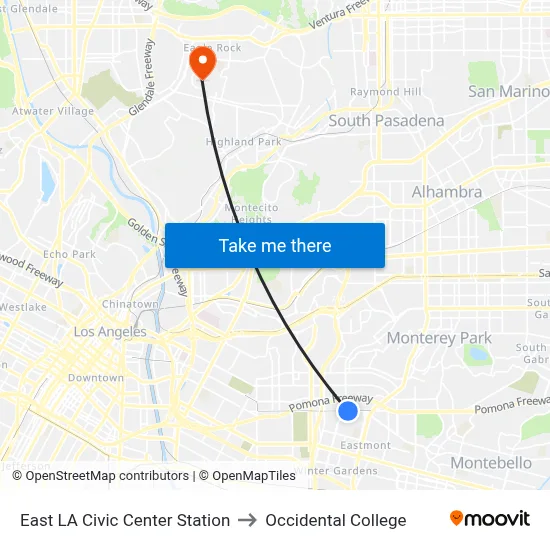 East LA Civic Center Station to Occidental College map