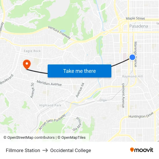 Fillmore Station to Occidental College map