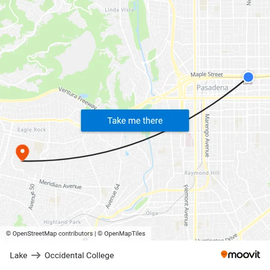 Lake to Occidental College map