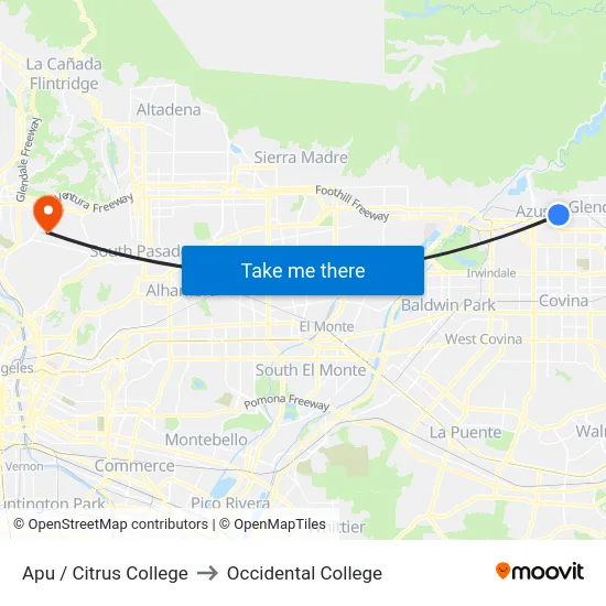 Apu / Citrus College to Occidental College map
