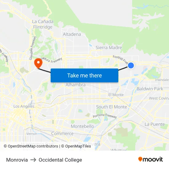 Monrovia to Occidental College map