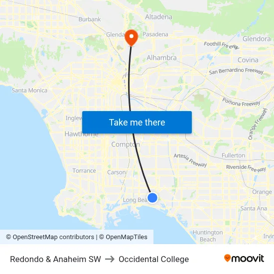 Redondo & Anaheim SW to Occidental College map