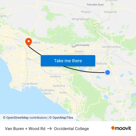 Van Buren + Wood Rd to Occidental College map
