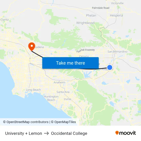 University + Lemon to Occidental College map